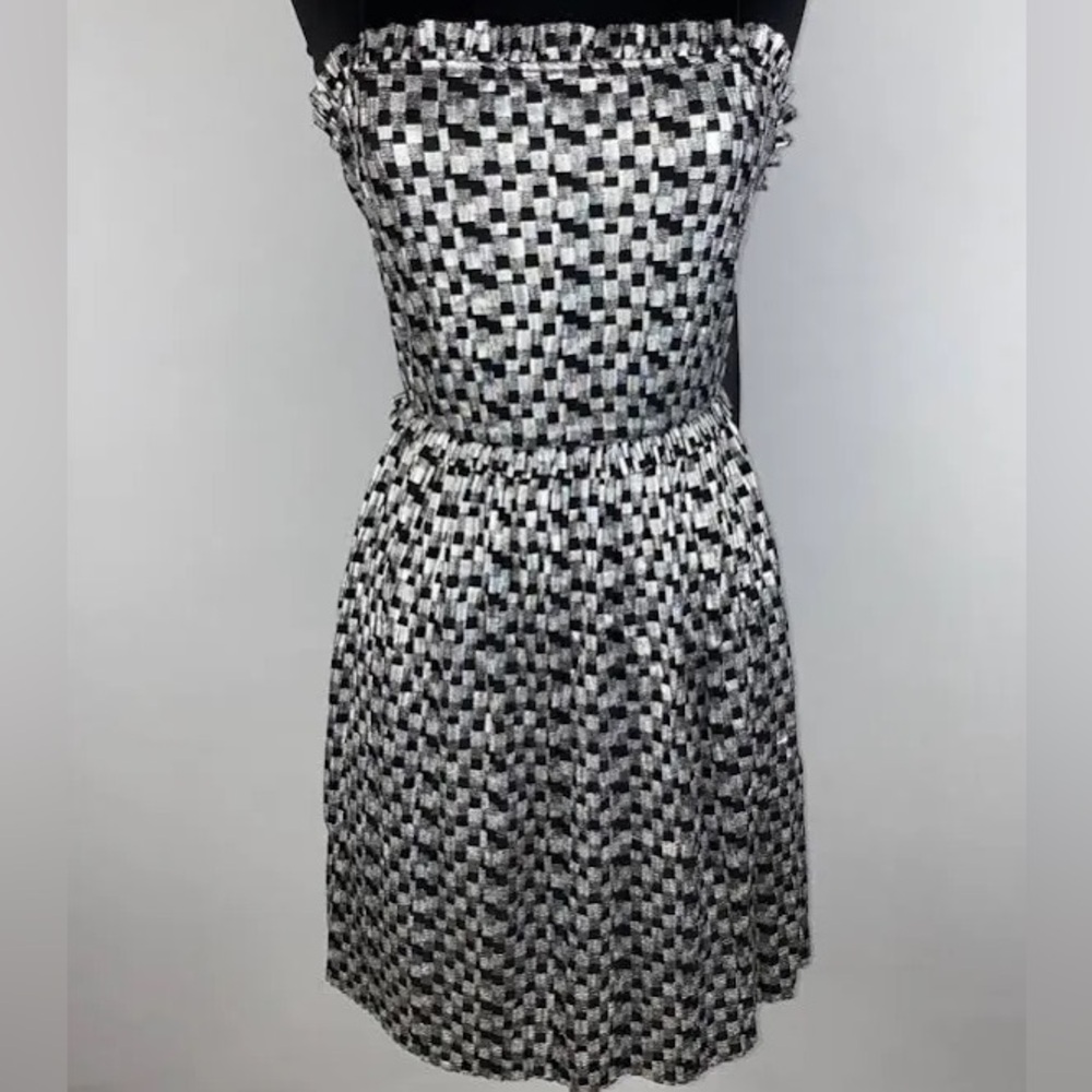 Zara NWT Silver Metallic Black Checkered Party Cocktail Mini Dress | Size Med